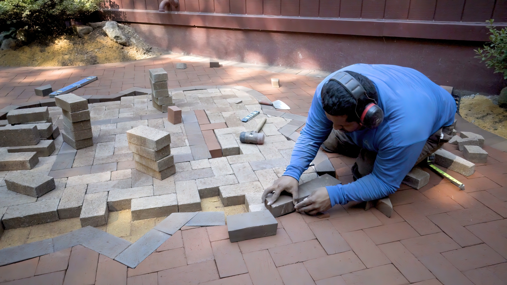 Man Installing Pave Bricks